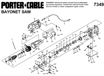 Default Diagram and Parts List for PC7349 Type 1 Porter Cable Jig Saw